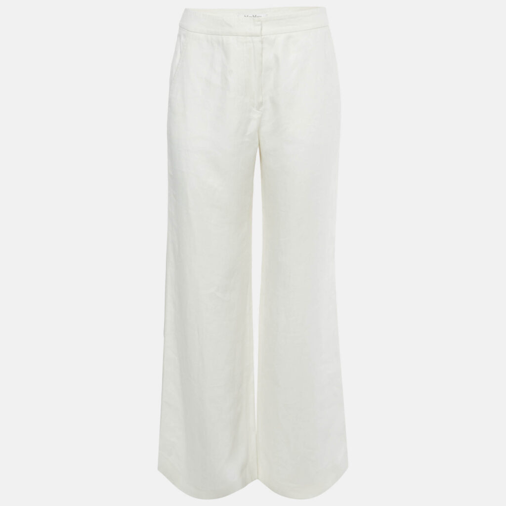 Max Mara White Linen Wide Leg Trousers M Max Mara White Linen Wide Leg Trousers M