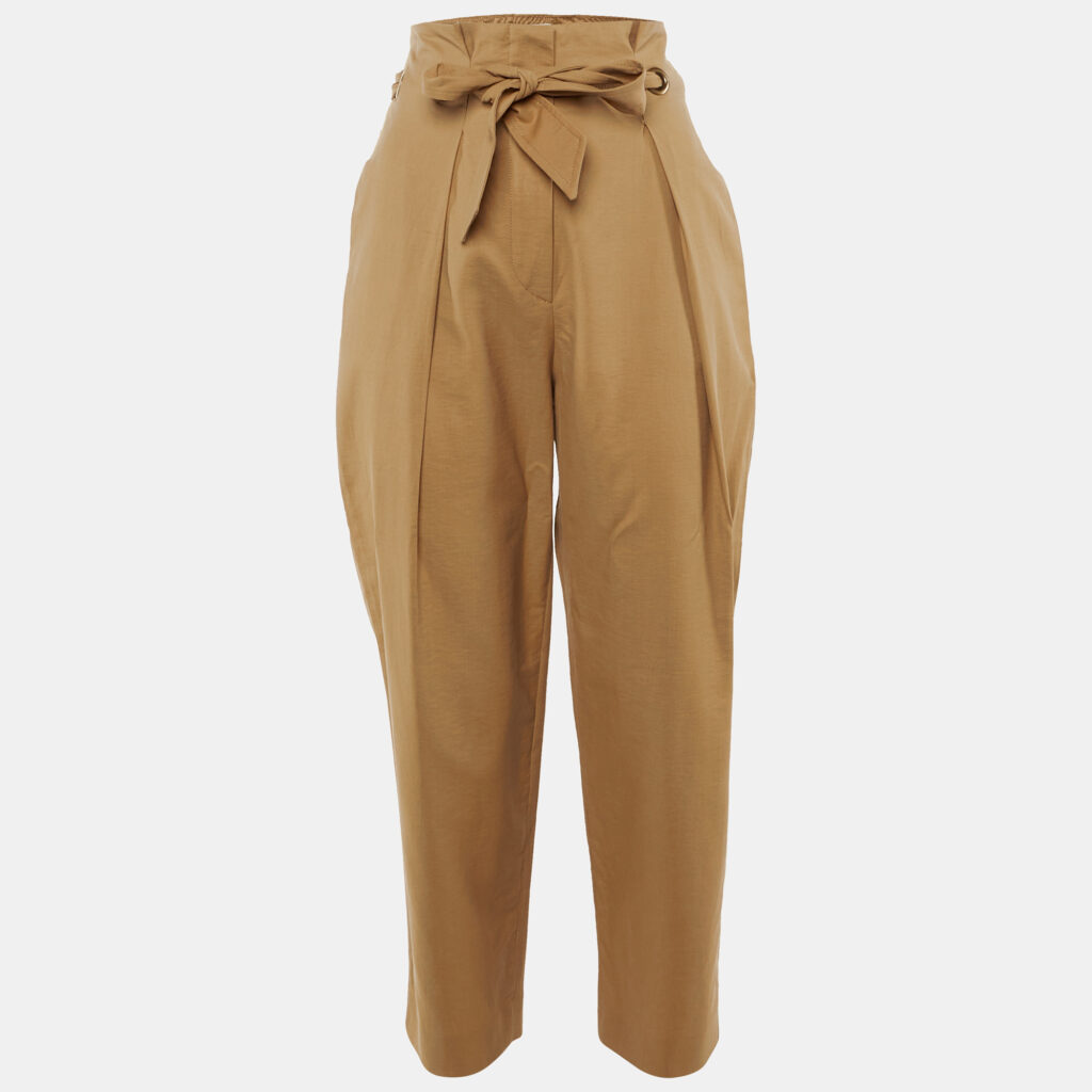 Max Mara Khaki Cotton Paper Bag Waist Trousers M Max Mara Khaki Cotton Paper Bag Waist Trousers M