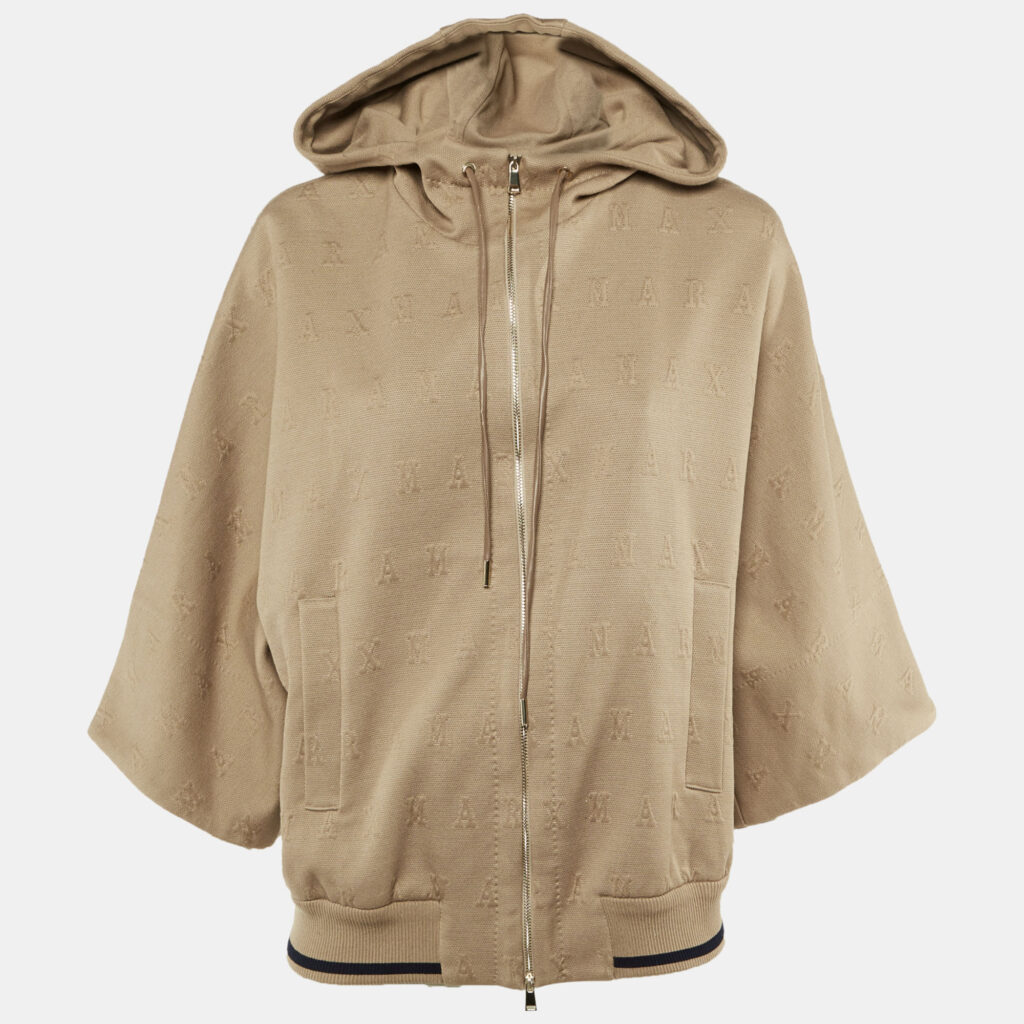Max Mara Beige Monogram Cotton Lampo Hoodie L