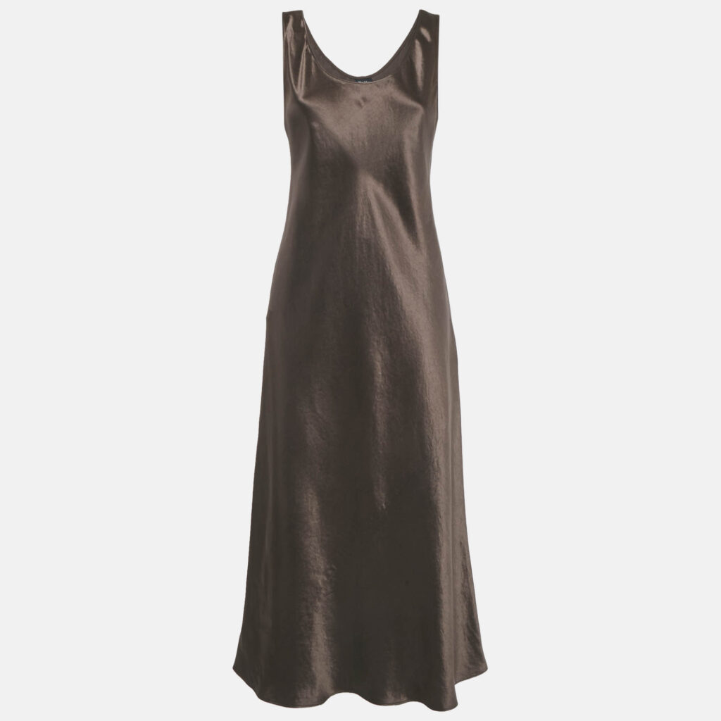 Max Mara Leisure Brown Satin Sleeveless Maxi Dress L Max Mara Leisure Brown Satin Sleeveless Maxi Dress L