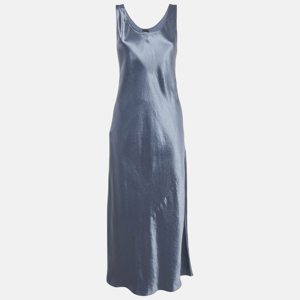 Max Mara Leisure Slate Grey Satin Maxi Dress M Max Mara Leisure Slate Grey Satin Maxi Dress M