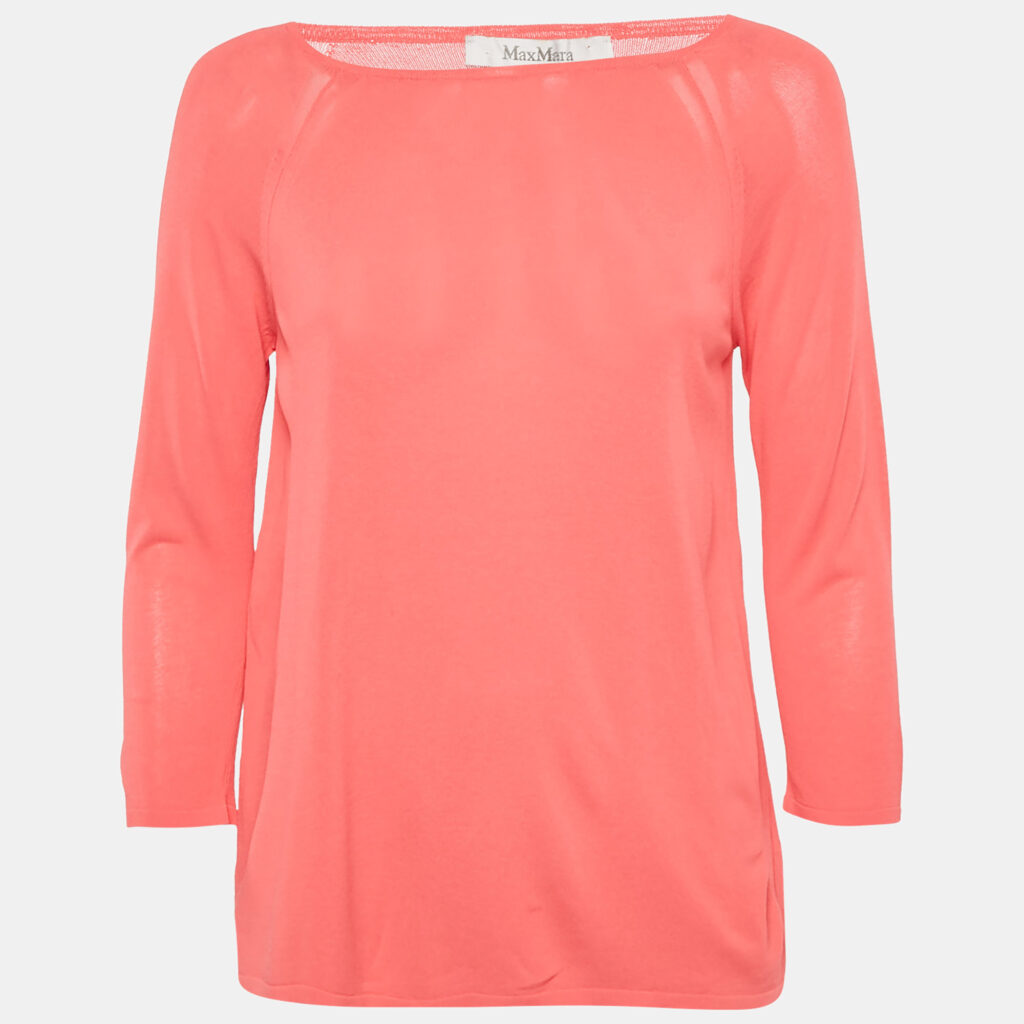 Max Mara Coral Pink Knit Quarter Sleeve Jumper M Max Mara Coral Pink Knit Quarter Sleeve Jumper M