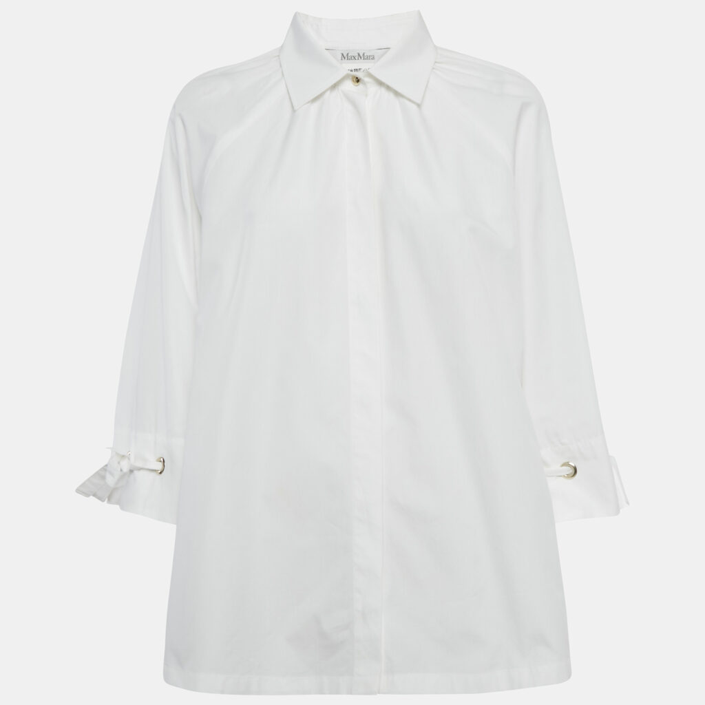Max Mara White Cotton Sleeve Tie Detail Blouse L Max Mara White Cotton Sleeve Tie Detail Blouse L