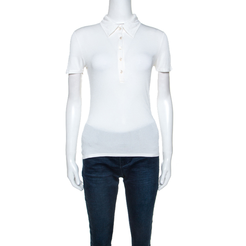 Max Mara White Jersey Collared T-shirt M