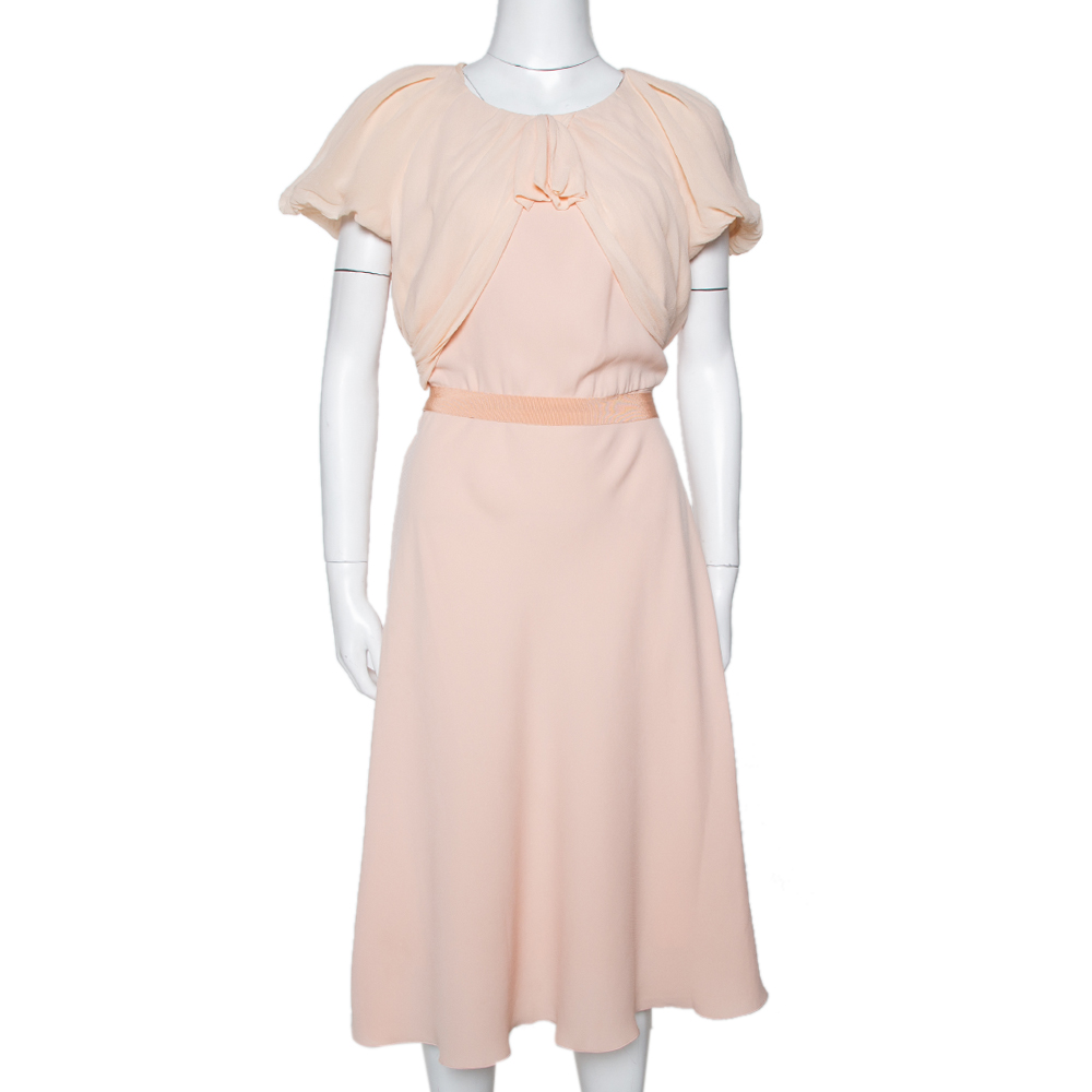 Max Mara Light Orange Crepe Gathered Bow Detail Midi Dress L Max Mara Light Orange Crepe Gathered Bow Detail Midi Dress L
