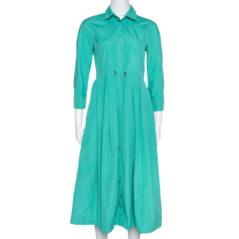 Max Mara Green Cotton Button Front Shirt Dress S Max Mara Green Cotton Button Front Shirt Dress S
