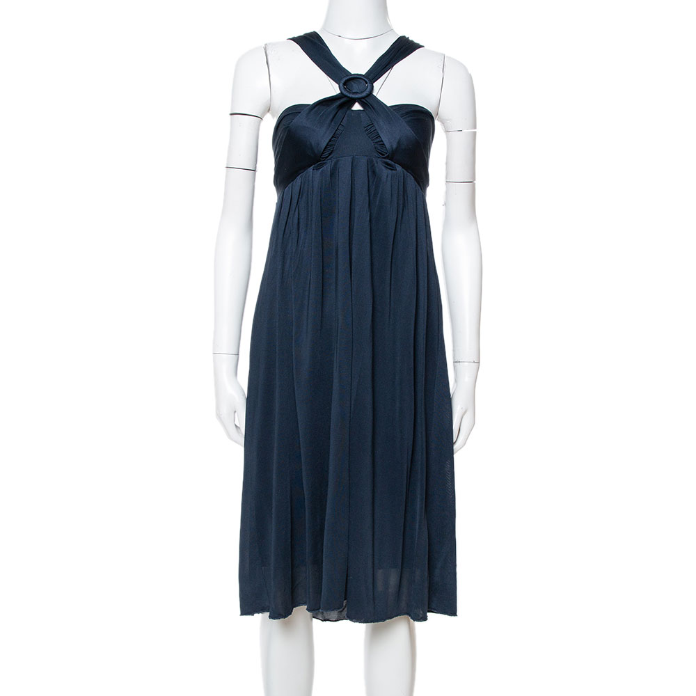 Max Mara Midnight Blue Silk Jersey Halter Neck Dress M Max Mara Midnight Blue Silk Jersey Halter Neck Dress M