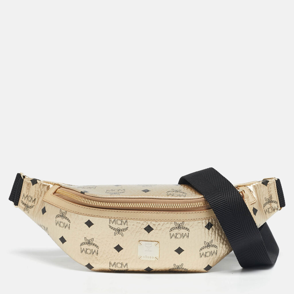 MCM Gold Visetos Coated Canvas Belt Bag MCM Gold Visetos Coated Canvas Belt Bag