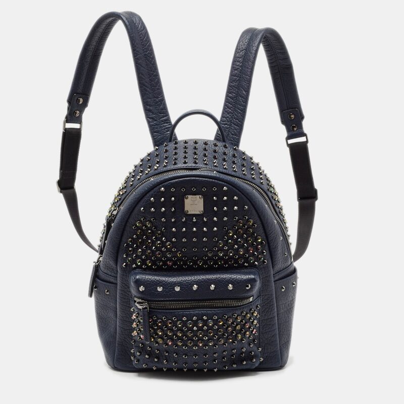 MCM Navy Blue Leather Diamond Studs Stark Backpack MCM Navy Blue Leather Diamond Studs Stark Backpack