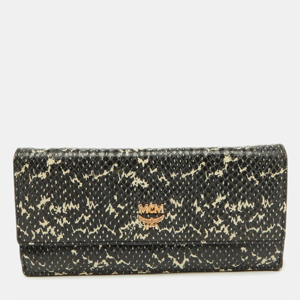 MCM Black/White Snakeskin Embossed Leather Continental Wallet MCM Black/White Snakeskin Embossed Leather Continental Wallet