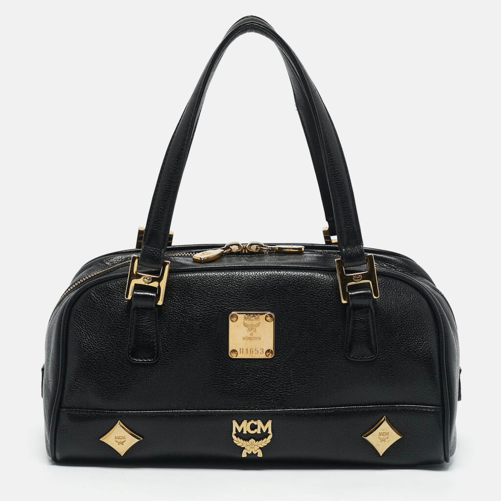 MCM Black Leather Small Zip Satchel