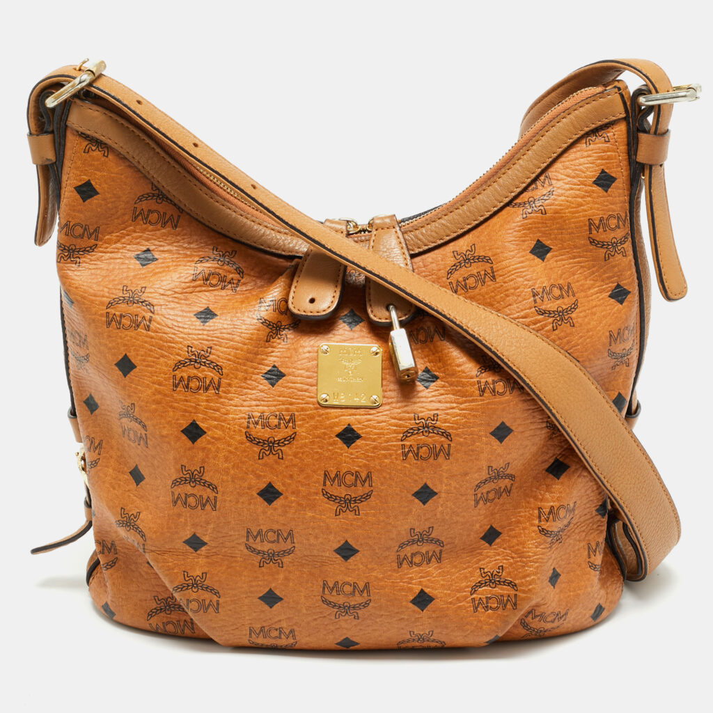 MCM Cognac Visetos Coated Canvas and Leather Hobo MCM Cognac Visetos Coated Canvas and Leather Hobo