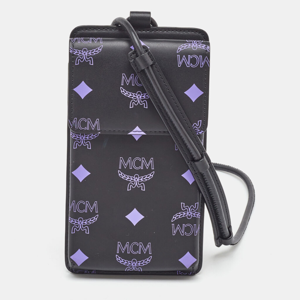 MCM Black Splash Visetos Coated Canvas Phone Lanyard Crossbody Bag