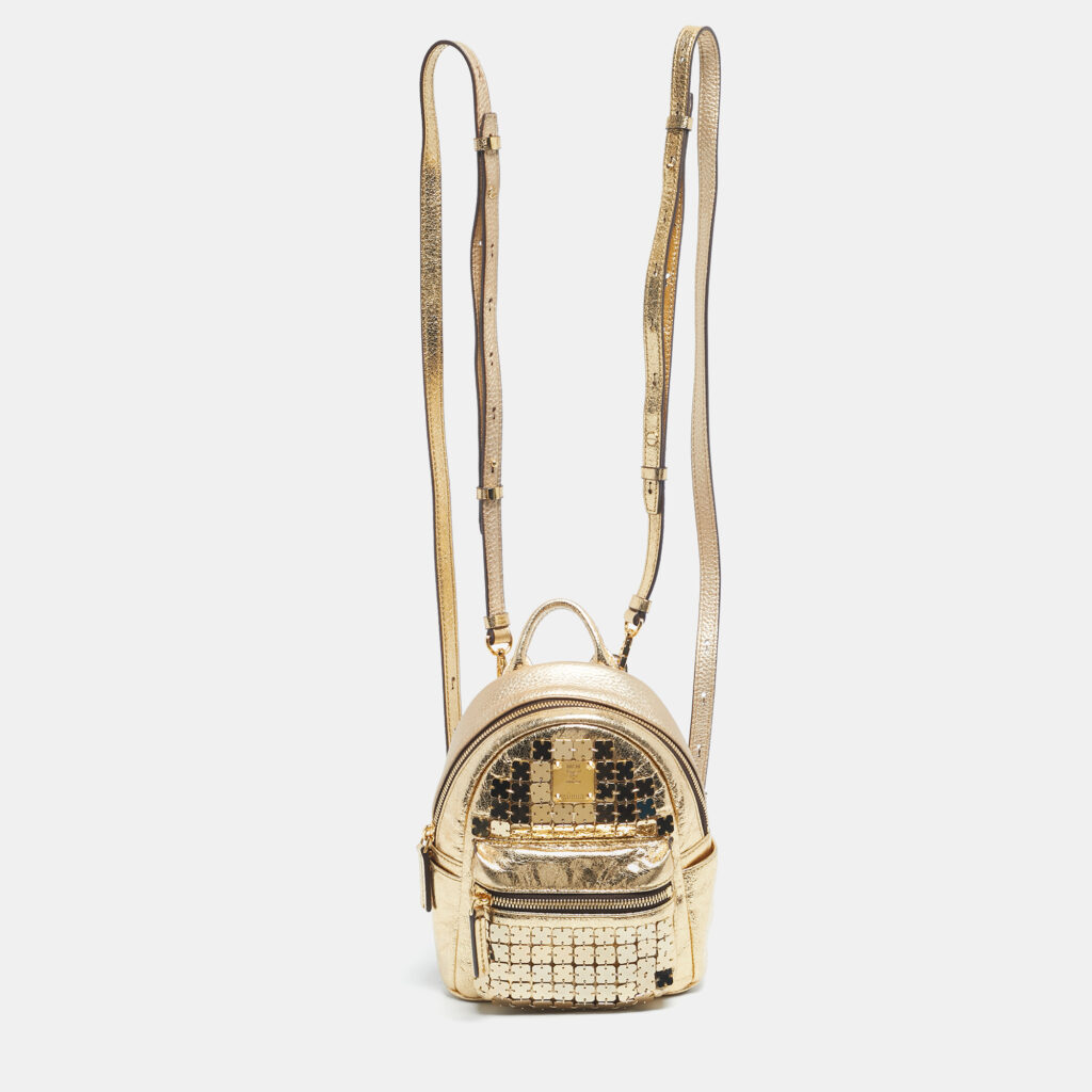 MCM Gold Leather and Embellished Mini Stark Bebe Boo Backpack MCM Gold Leather and Embellished Mini Stark Bebe Boo Backpack