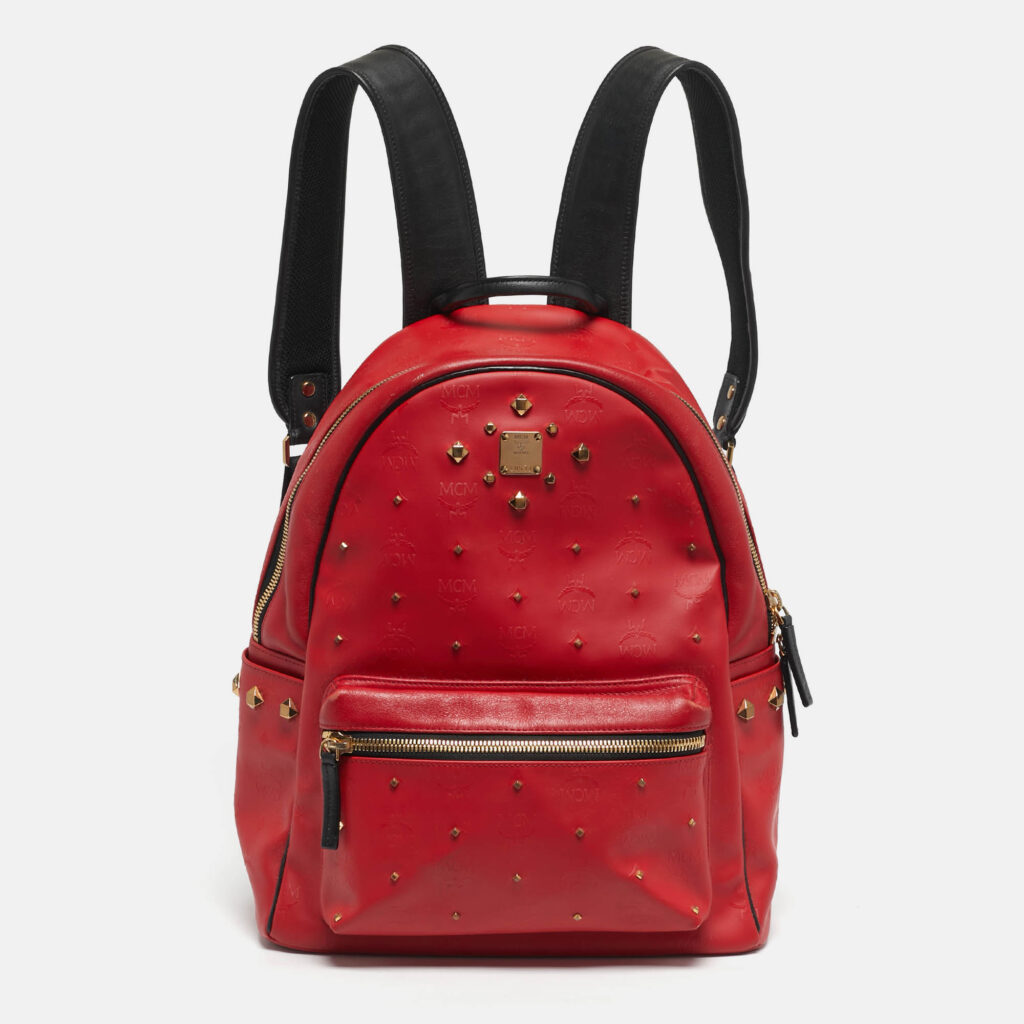 MCM Red/Black Visetos PVC Medium Studded Stark Backpack MCM Red/Black Visetos PVC Medium Studded Stark Backpack