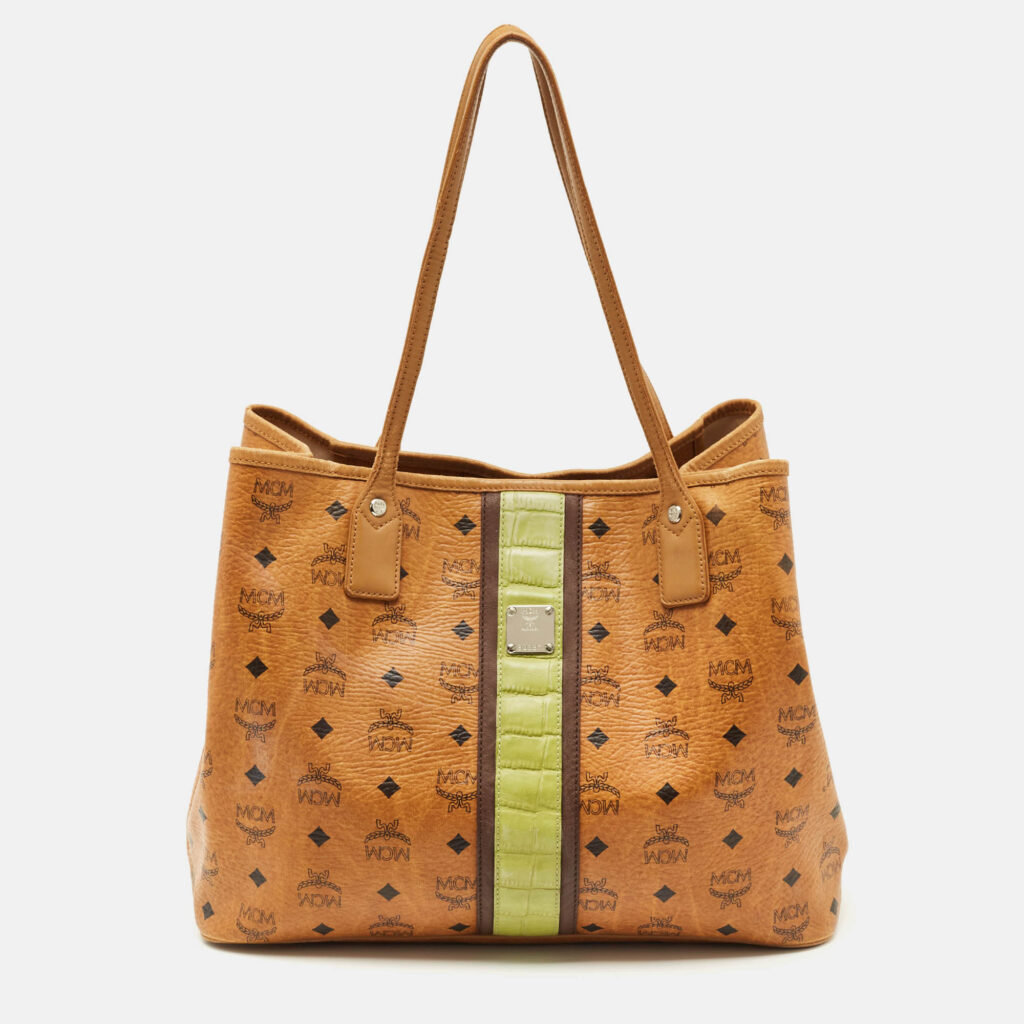 MCM Cognac Visetos Coated Canvas and Croc Embossed Liz Tote MCM Cognac Visetos Coated Canvas and Croc Embossed Liz Tote