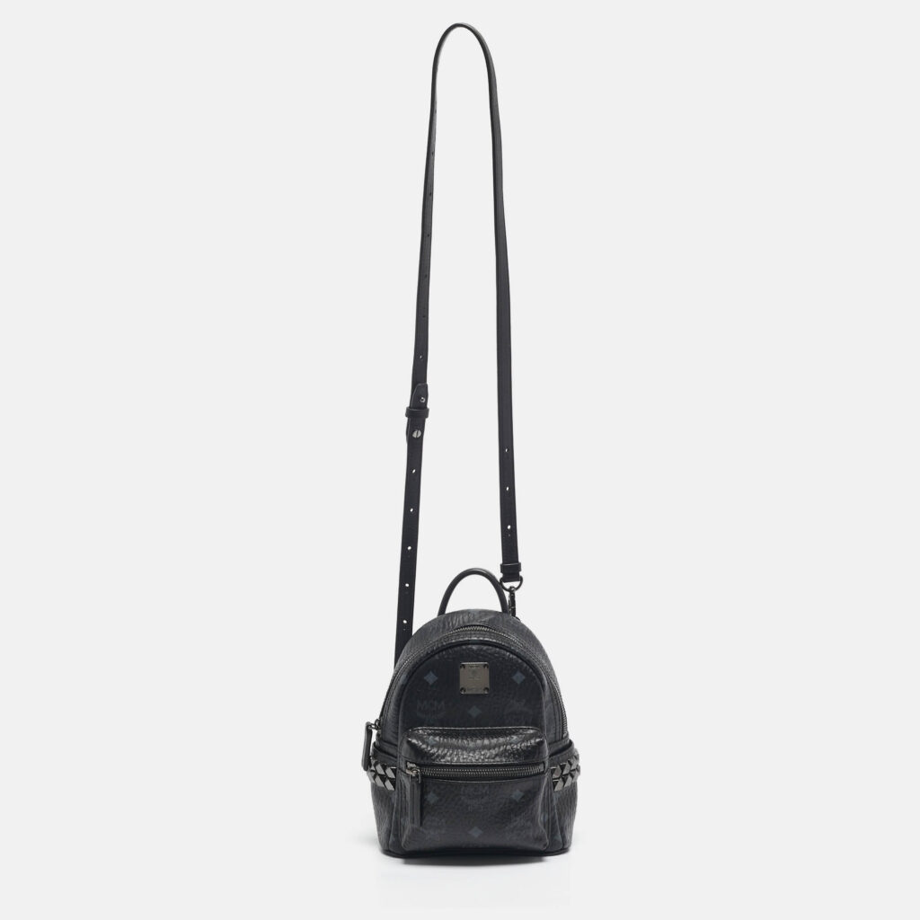 MCM Black Visetos Coated Canvas Mini Studded Stark-Bebe Boo Backpack MCM Black Visetos Coated Canvas Mini Studded Stark-Bebe Boo Backpack