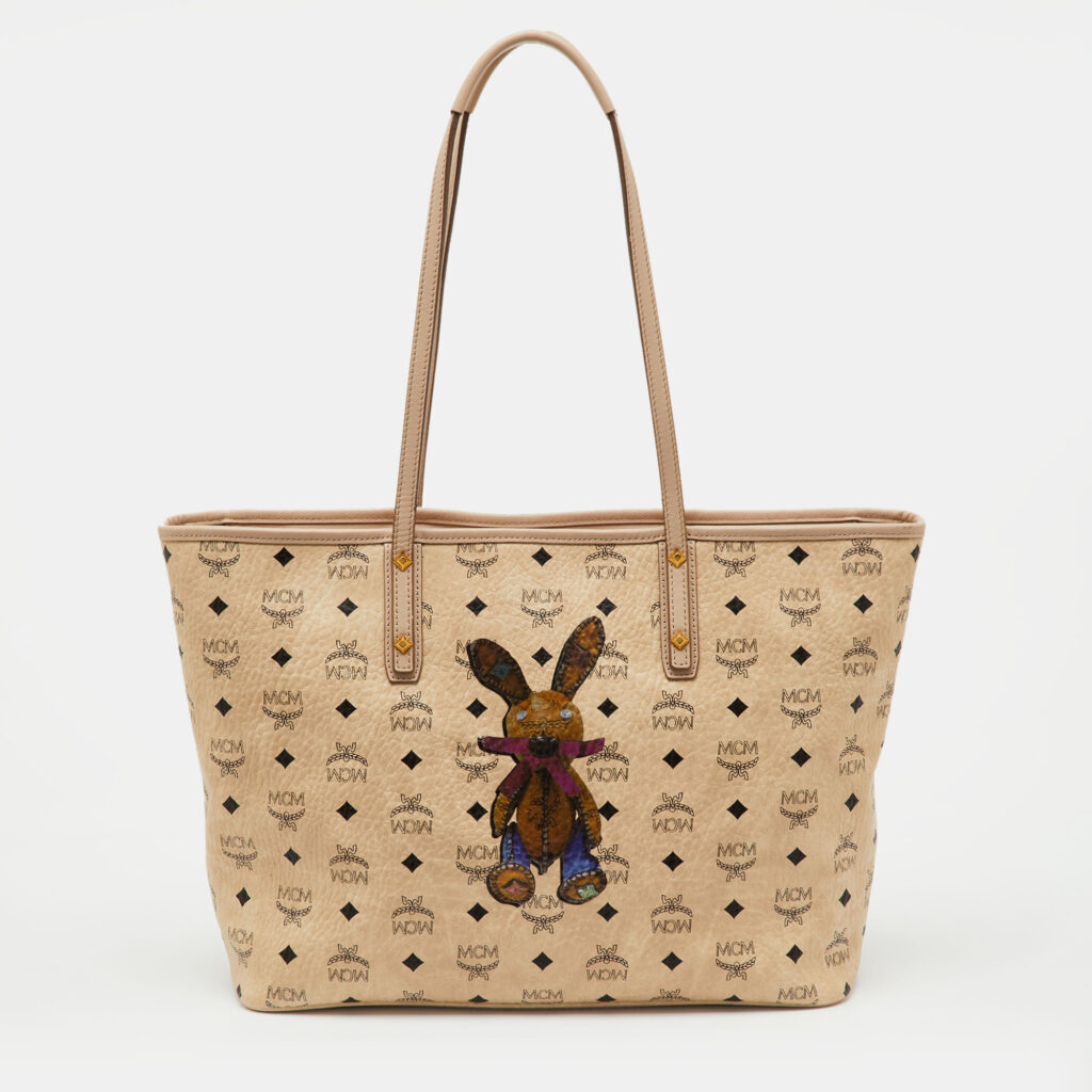 MCM Beige Visetos Coated Canvas and Leather Bunny Tote