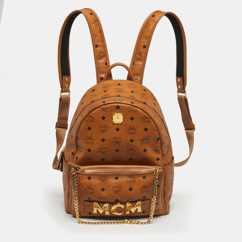 MCM Cognac Visetos Coated Canvas Medium Trilogie Stark Backpack MCM Cognac Visetos Coated Canvas Medium Trilogie Stark Backpack