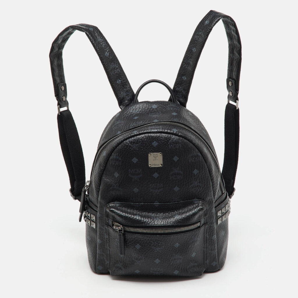 MCM Black Visetos Coated Canvas Small Stark Studded Backpack MCM Black Visetos Coated Canvas Small Stark Studded Backpack