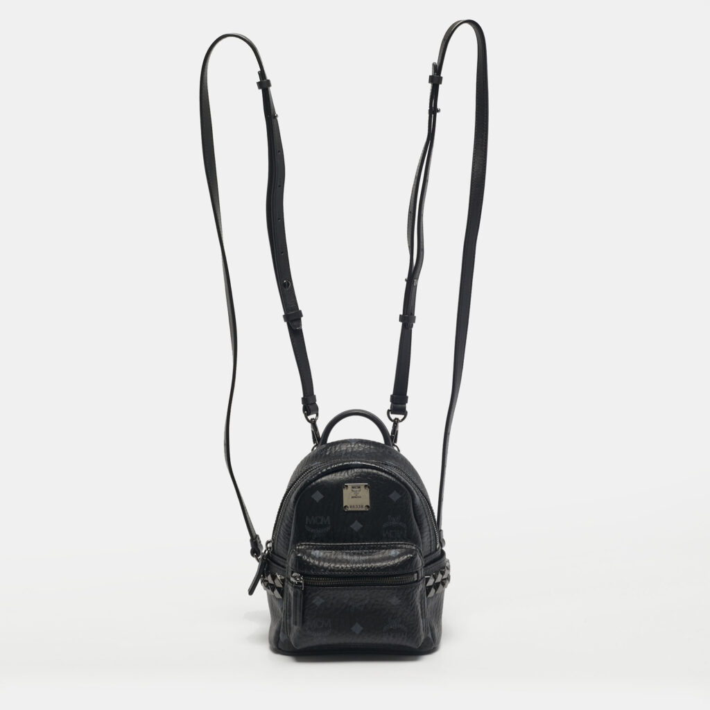 MCM Black Visetos Coated Canvas Mini Stark Side Studs Backpack MCM Black Visetos Coated Canvas Mini Stark Side Studs Backpack