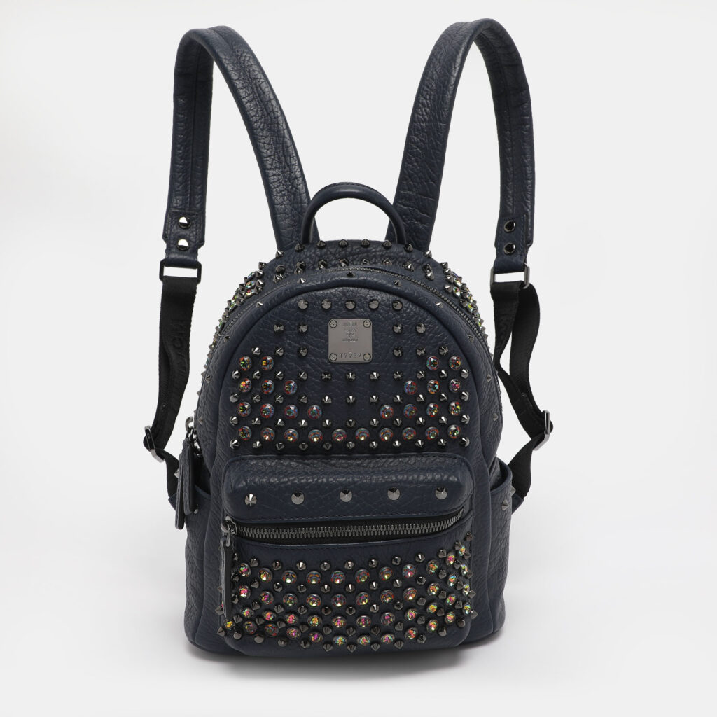 MCM Navy Blue Leather Diamond Studs Stark Backpack MCM Navy Blue Leather Diamond Studs Stark Backpack