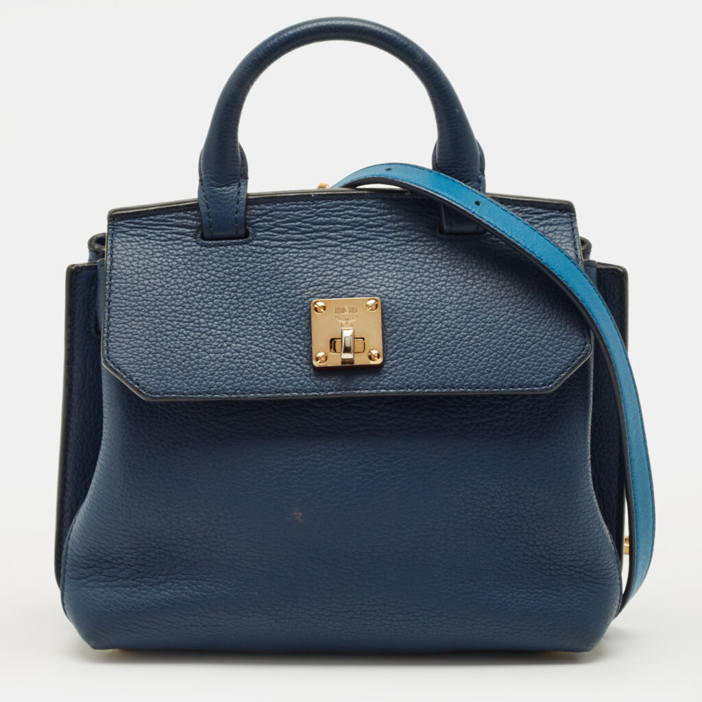MCM Milla Flap Two Tone Blue Leather Top Handle Bag MCM Milla Flap Two Tone Blue Leather Top Handle Bag