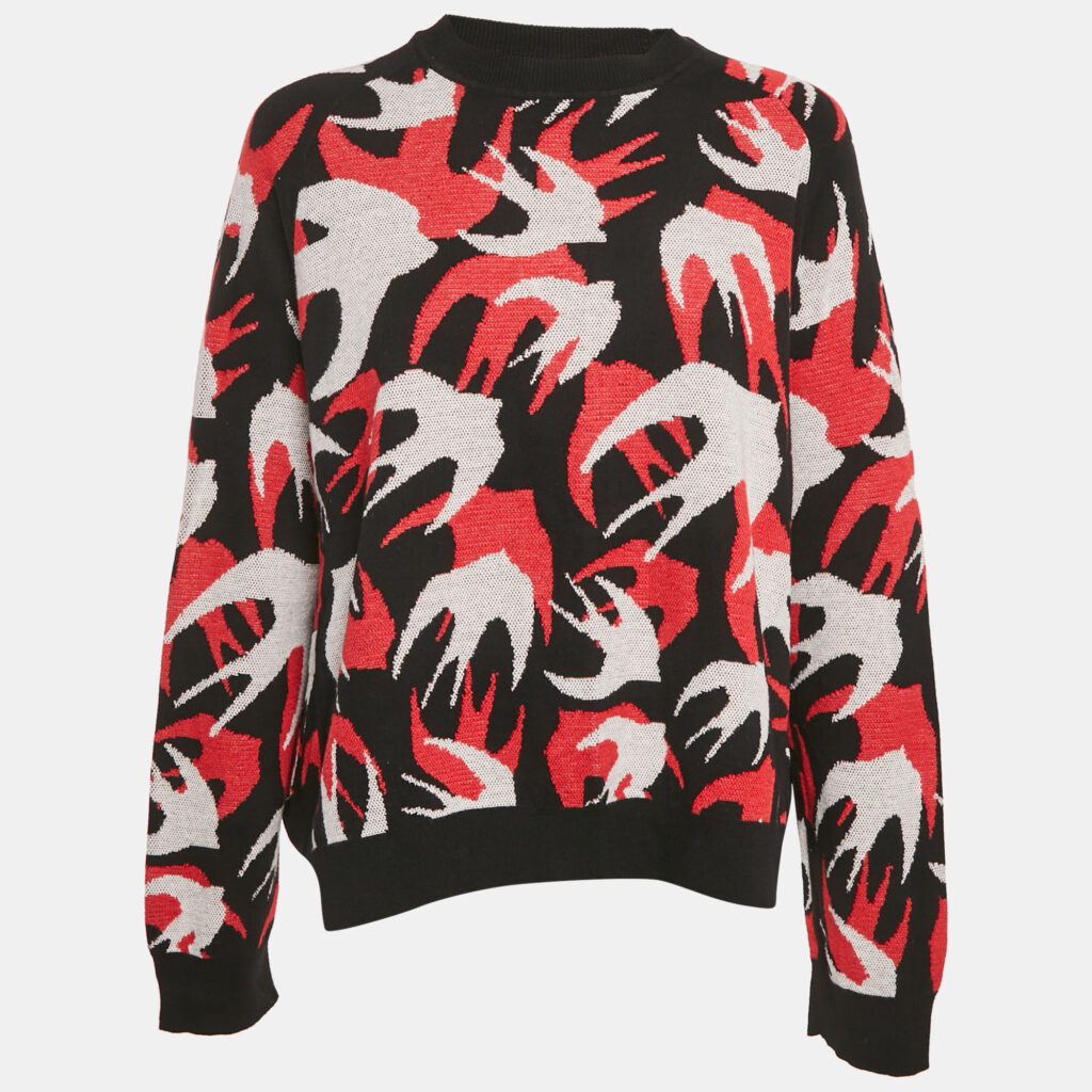 McQ by Alexander McQueen Red & Black Swallow Jacquard Knit Oversized Sweater L McQ by Alexander McQueen Red & Black Swallow Jacquard Knit Oversized Sweater L