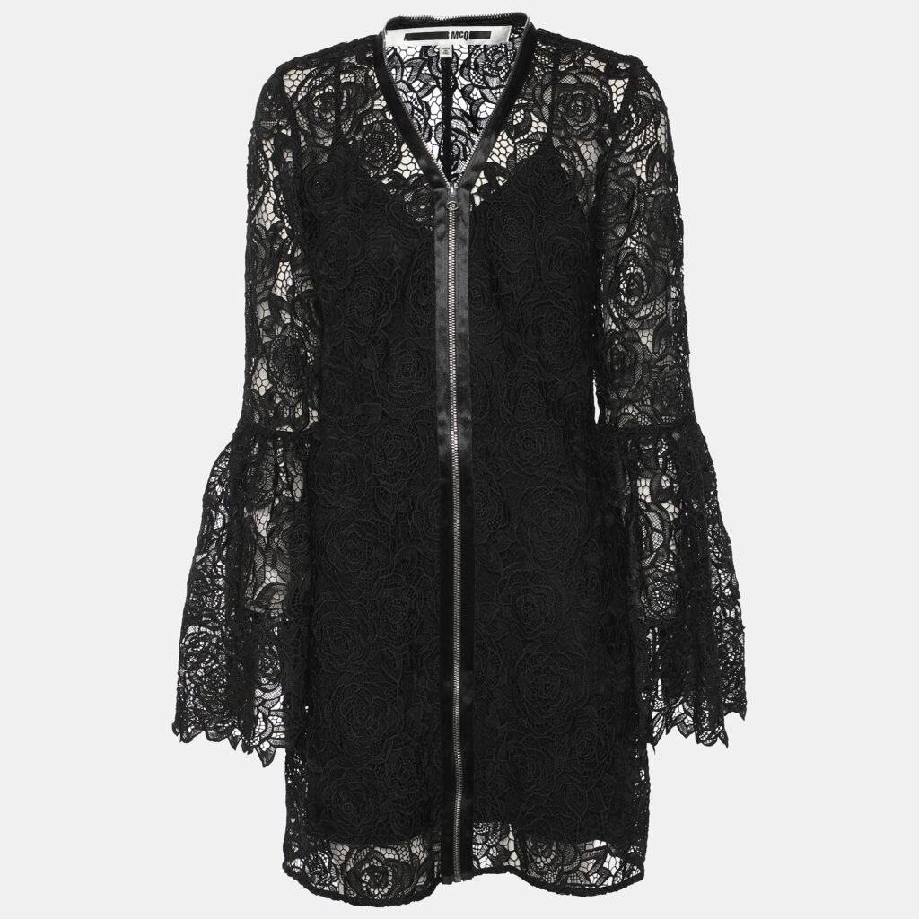 McQ by Alexander McQueen Black Lace Front Zip Dress S McQ by Alexander McQueen Black Lace Front Zip Dress S