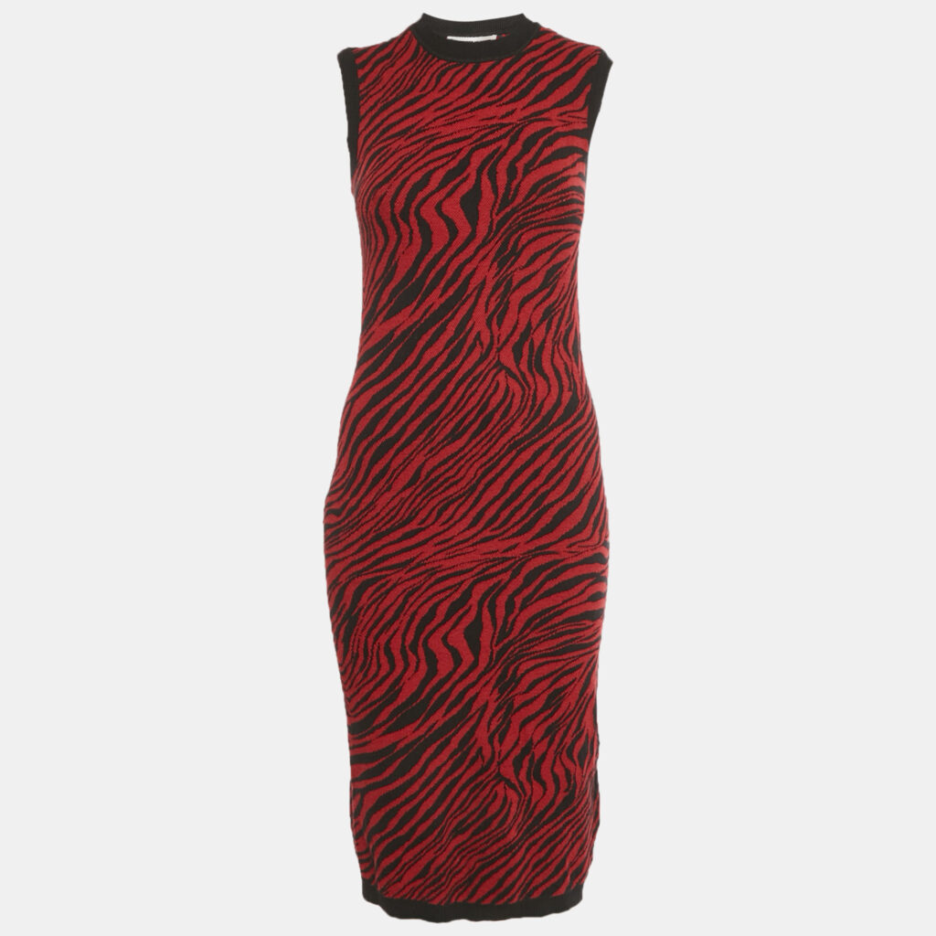 McQ by Alexander McQueen Red Animalskin Pattern Wool Midi Dress XXS