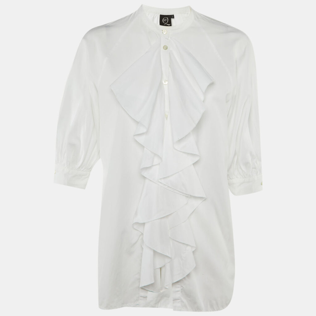 McQ By Alexander McQueen White Cotton Ruffle Detail Blouse L McQ By Alexander McQueen White Cotton Ruffle Detail Blouse L