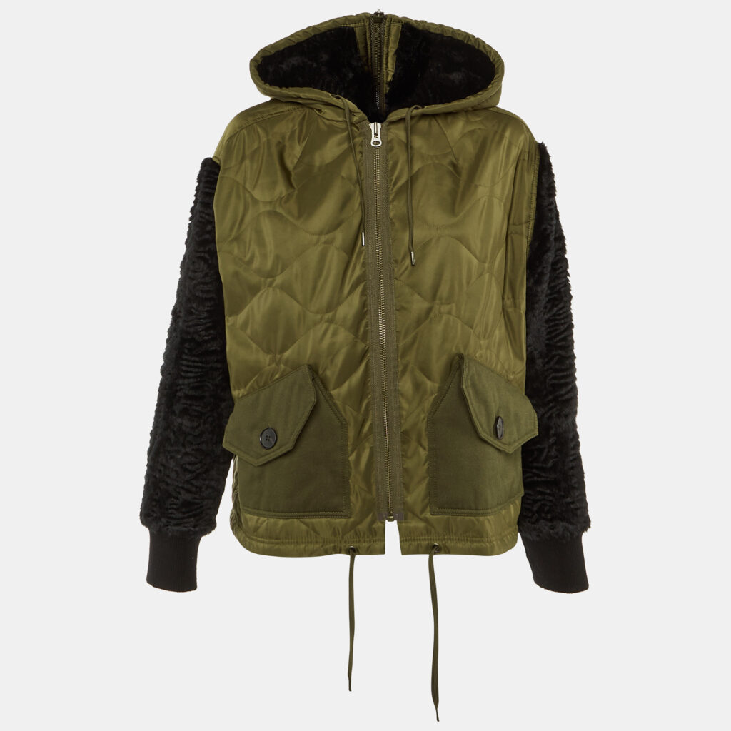 McQ by Alexander McQueen Green /Black Synthetic Faux Fur Hooded Jacket M McQ by Alexander McQueen Green /Black Synthetic Faux Fur Hooded Jacket M