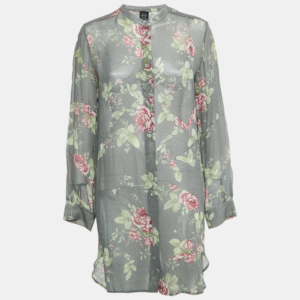 McQ by Alexander McQueen Black /White Printed Silk Sheer Shirt Dress M McQ by Alexander McQueen Black /White Printed Silk Sheer Shirt Dress M
