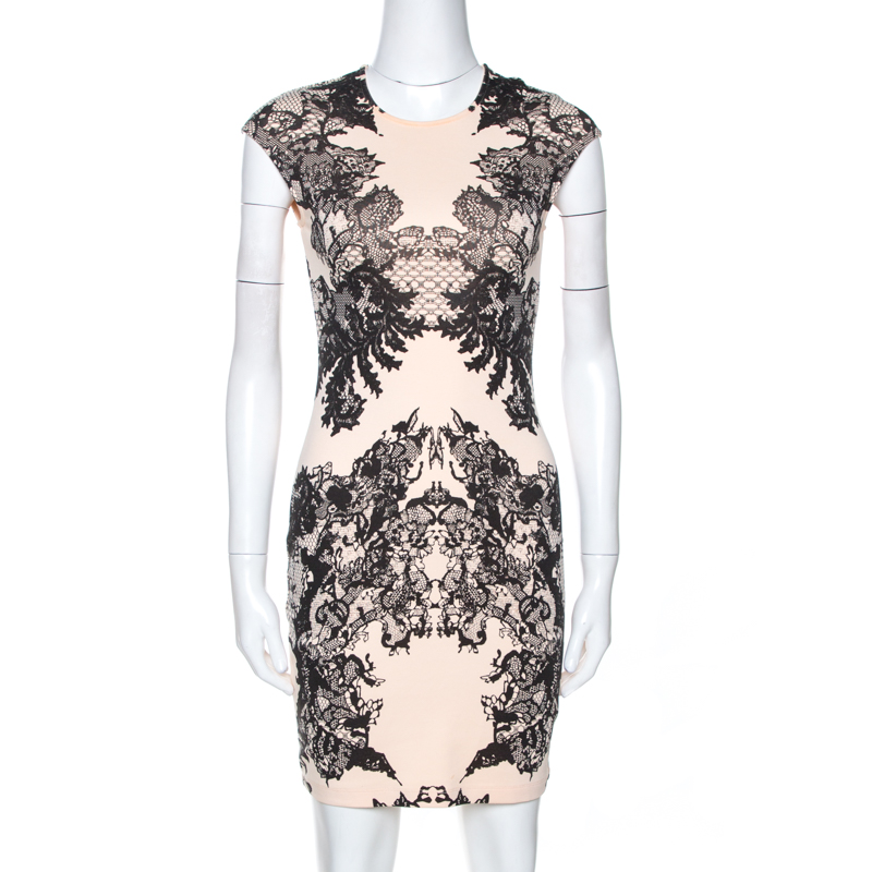 McQ by Alexander McQueen Bicolor Lace Printed Jersey Fitted Dress XS McQ by Alexander McQueen Bicolor Lace Printed Jersey Fitted Dress XS