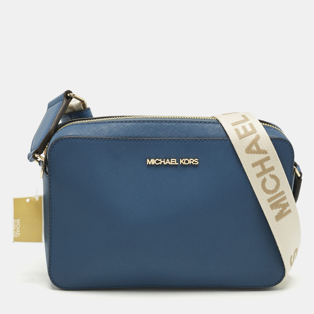 Michael Kors Blue Leather Large East West Jet Set Crossbody Bag Michael Kors Blue Leather Large East West Jet Set Crossbody Bag