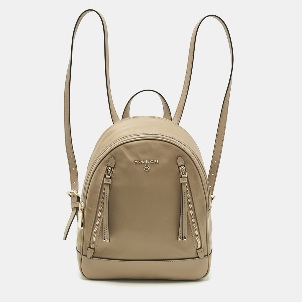 Michael Kors Beige Leather and Nylon Brooklyn Backpack Michael Kors Beige Leather and Nylon Brooklyn Backpack