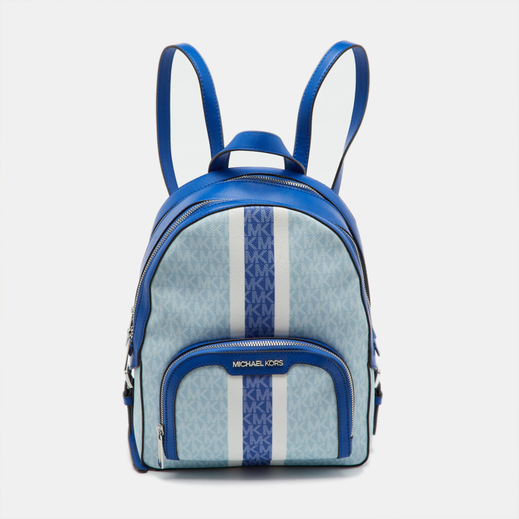 Michael Kors Blue Signature Coated Canvas and Leather Jaycee Backpack Michael Kors Blue Signature Coated Canvas and Leather Jaycee Backpack