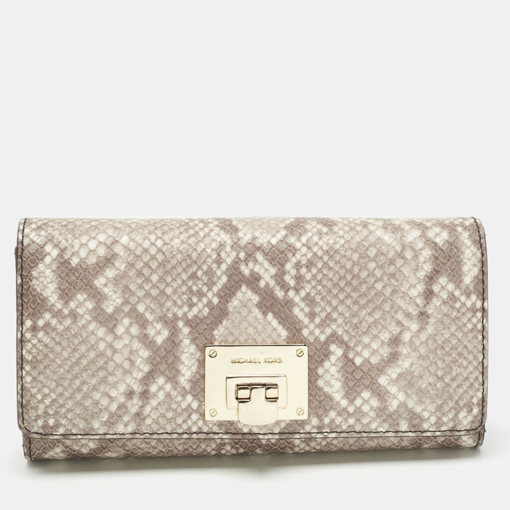 Michael Kors Cocoa Python Embossed Leather Carryall Wallet Michael Kors Cocoa Python Embossed Leather Carryall Wallet