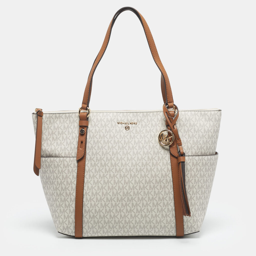 Michael Kors Vanilla/Brown Signature Coated Canvas Large Sullivan Tote