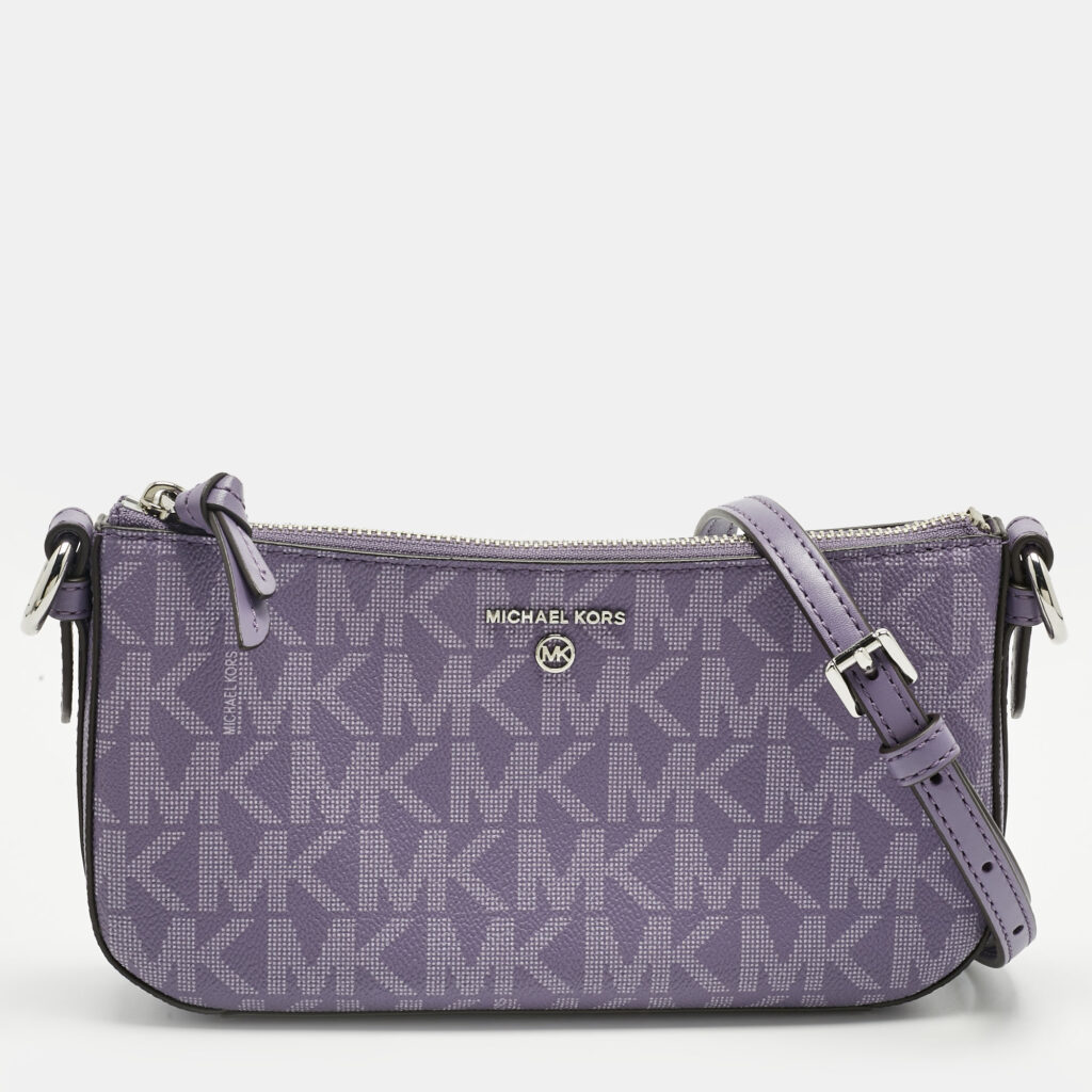 Michael Kors Lilac Signature Coated Canvas and Leather Jet Set Charm Crossbody Bag Michael Kors Lilac Signature Coated Canvas and Leather Jet Set Charm Crossbody Bag