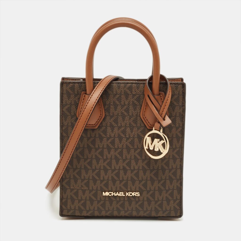 Michael Kors Two Tone Brown Signature Coated Canvas XS Mercer Tote
