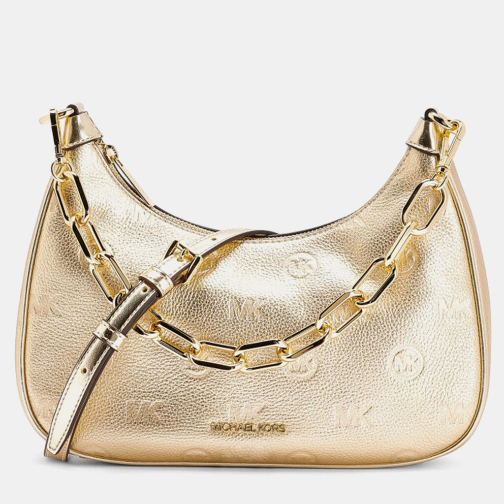 Michael Kors Cora Lg Zip Pouchette Gold Leather Shoulder Bag Michael Kors Cora Lg Zip Pouchette Gold Leather Shoulder Bag