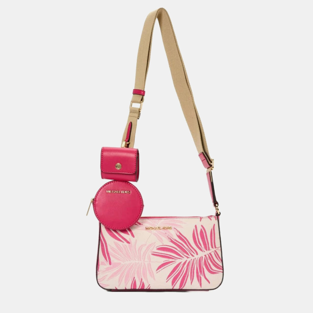 Michael Kors Palm Jacquard Pink Leather Crossbody Bag Michael Kors Palm Jacquard Pink Leather Crossbody Bag