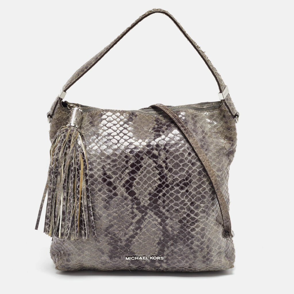 Michael Kors Grey Snakeskin Embossed Leather Bedford Shoulder Bag Michael Kors Grey Snakeskin Embossed Leather Bedford Shoulder Bag