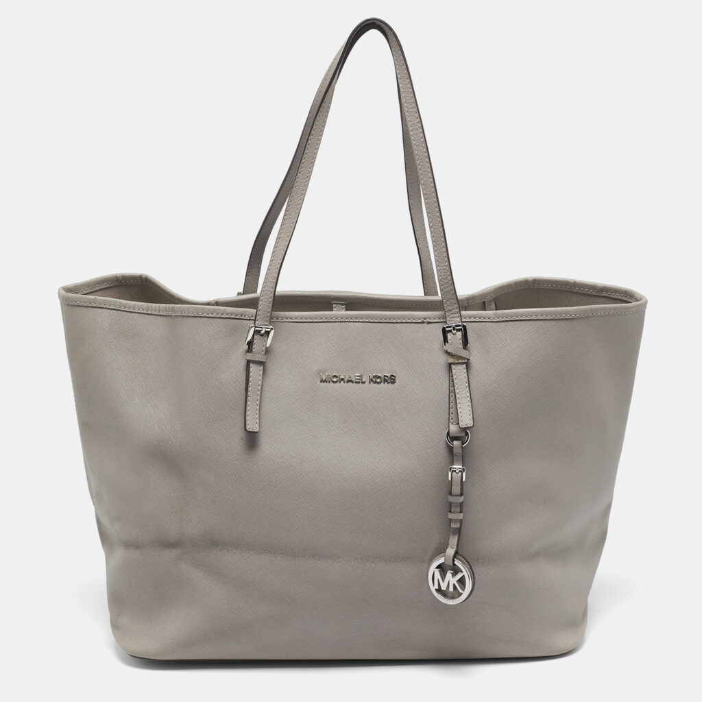 Michael Kors Grey Faux Leather Large Jet Set Travel Tote Michael Kors Grey Faux Leather Large Jet Set Travel Tote