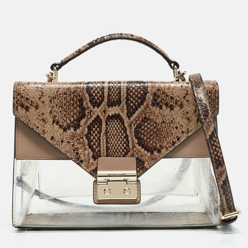 Michael Kors Beige Python Embossed Leather and PVC Sloan Top Handle Bag