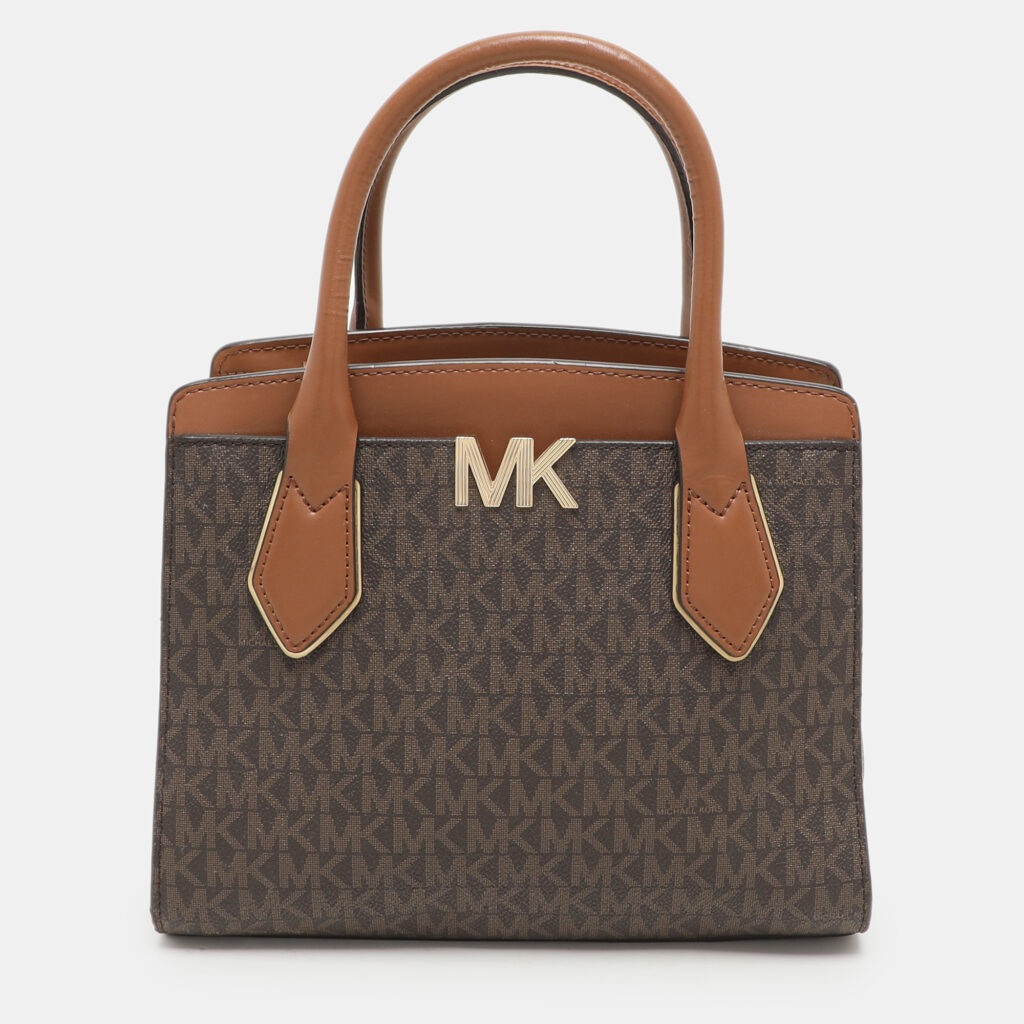 Michael Kors Brown Coated Canvas and Leather Medium Mott Tote Michael Kors Brown Coated Canvas and Leather Medium Mott Tote