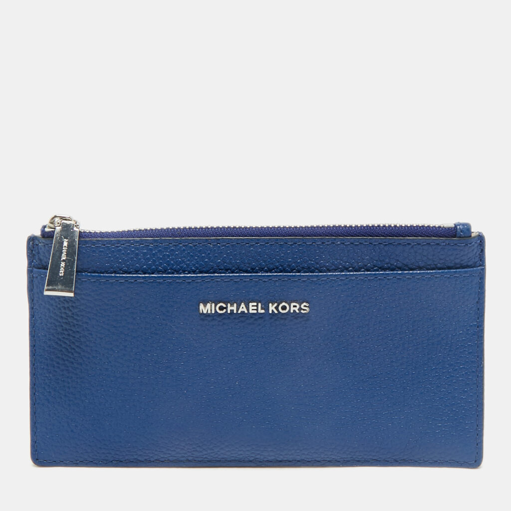 Michael Kors Blue Leather Zip Card Case