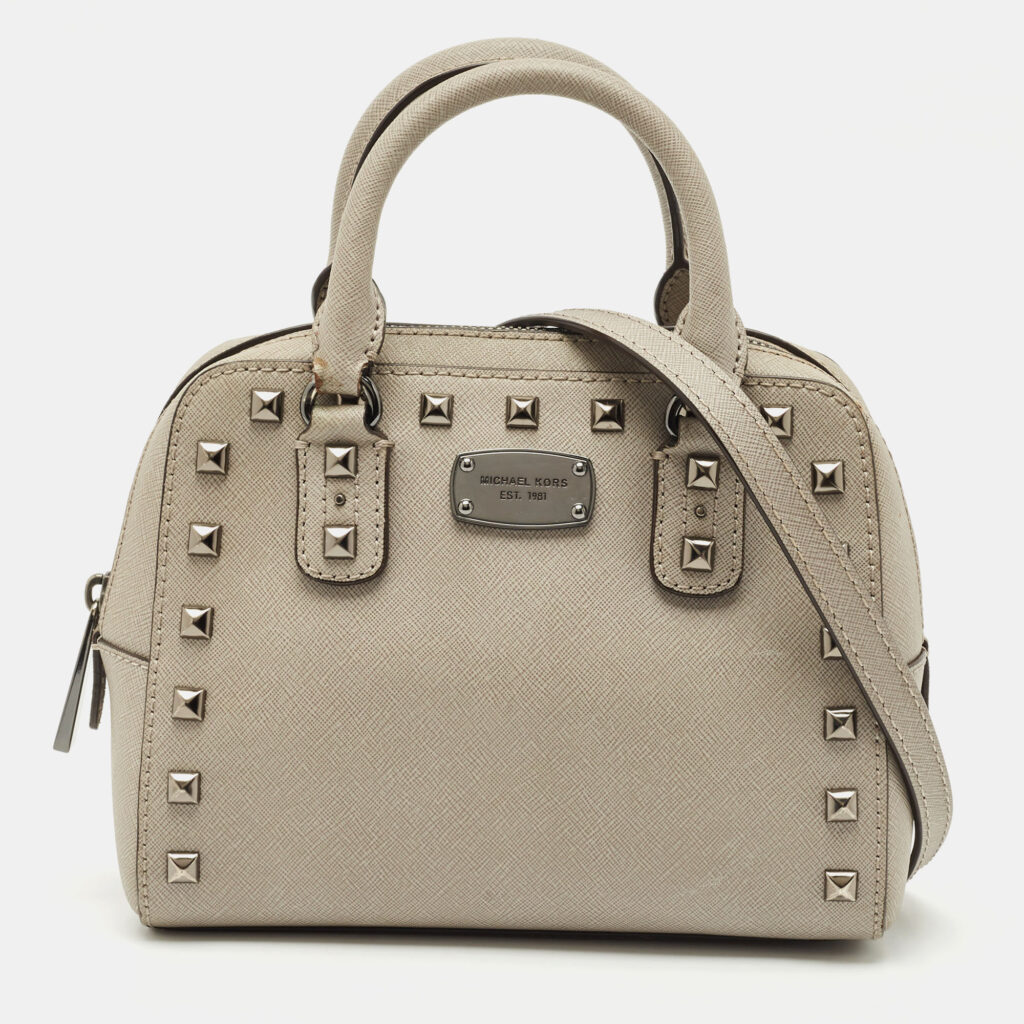 Michael Kors Grey Leather Mini Studded Sandrine Satchel