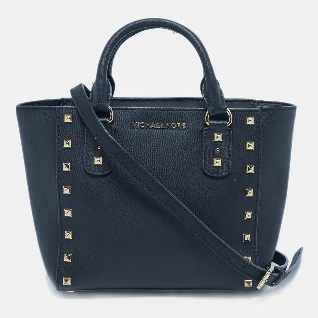 Michael Kors Black Leather Sandrine Studded Tote Michael Kors Black Leather Sandrine Studded Tote